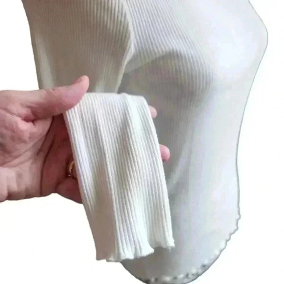 SELECTED Femme Long Sleeve Ribbed Tee Lettuce Hem White Crew Neck Women's Medium - Picture 6 of 13